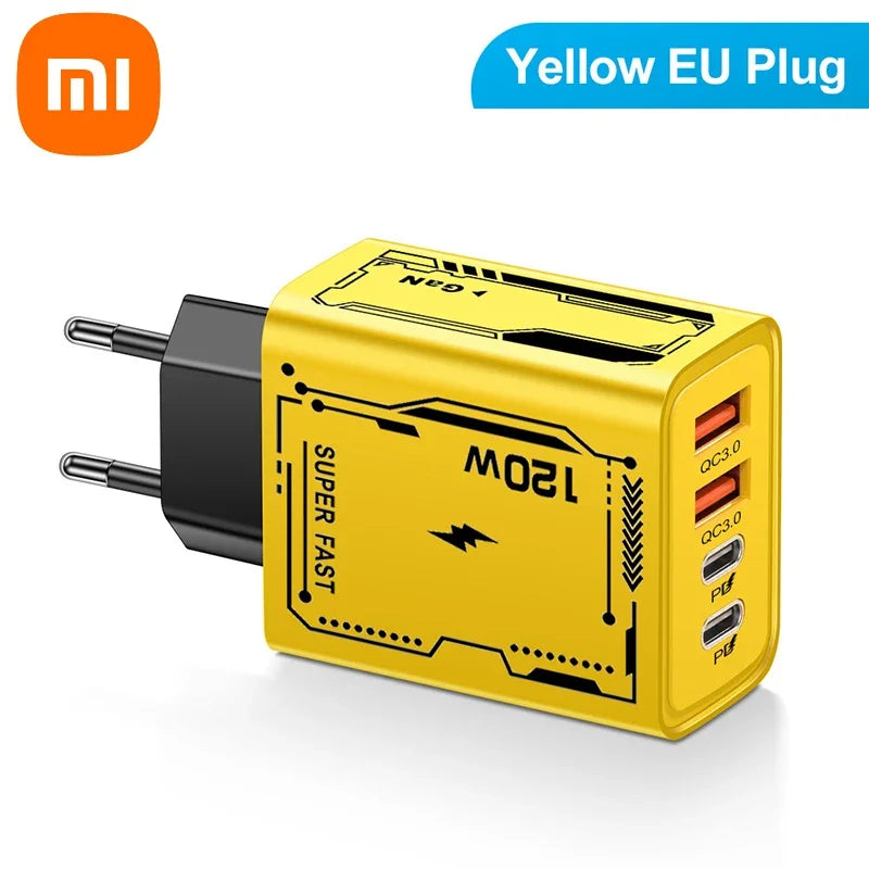 XIAOMI 120W Fast Charger 4Port USB C PD Ultra Quick Charging USB 3.0 Type C EU US Plug Mobile Phone Charger For Huawei iPhone
