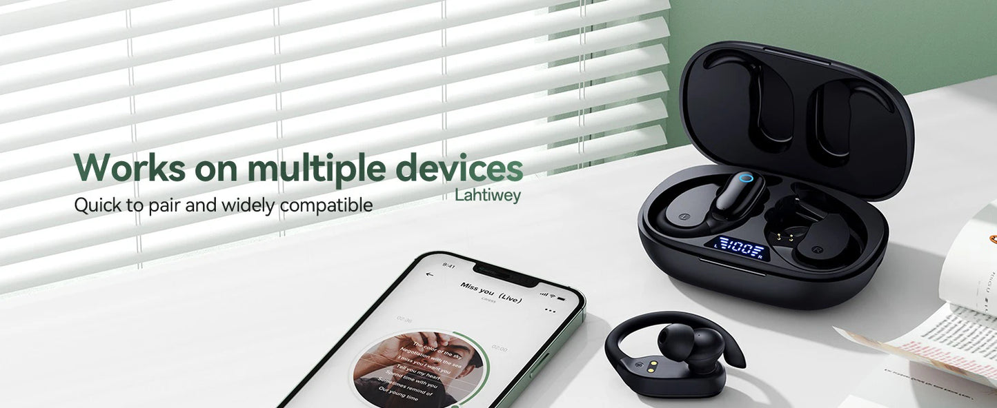 Ear Buds Wireless Earbuds 96hrs Playback Bluetooth Headphones IPX7 Waterproof Stereo Bass Over-Ear Earphones with Earhooks Mic