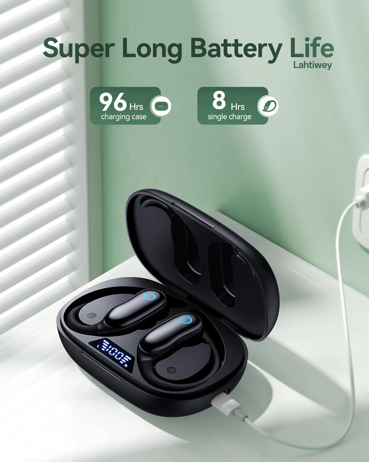 Ear Buds Wireless Earbuds 96hrs Playback Bluetooth Headphones IPX7 Waterproof Stereo Bass Over-Ear Earphones with Earhooks Mic