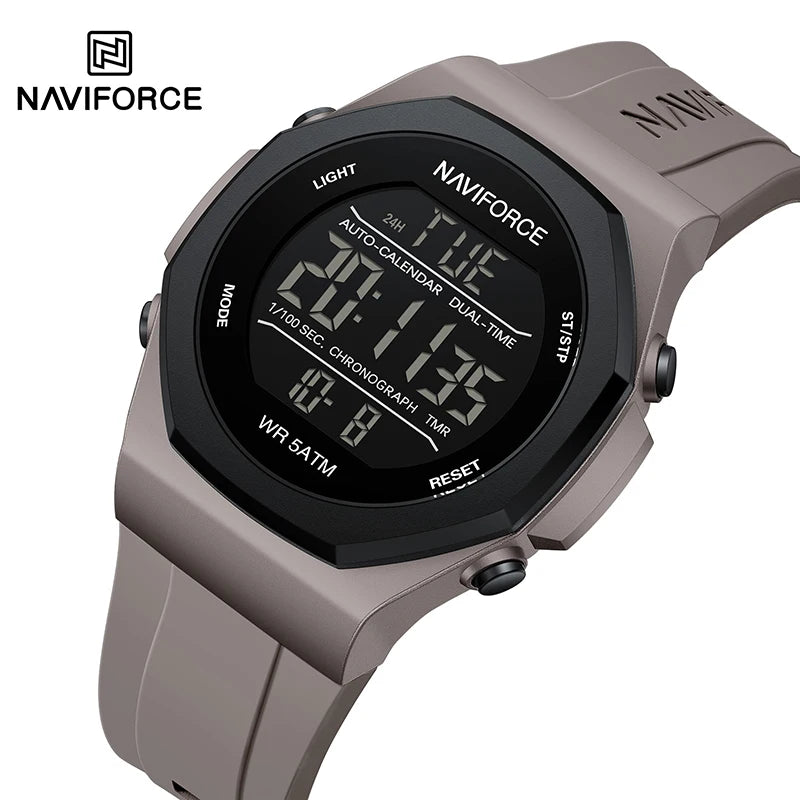 NAVIFORCE Electronic Watches Men LCD Display Waterproof Clock Silicone Strap Luminous Business Man Wristwatch Relogio Masculino