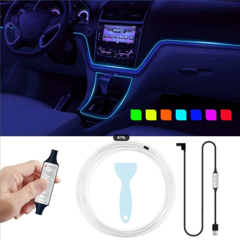 Neon light LED car indoor environment light strip kit accessories remote control car RGB decorative lights