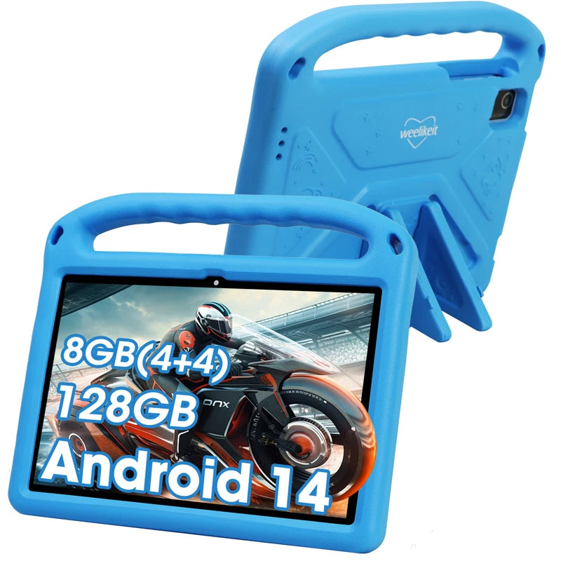 Upgraded Kids Tablet weelikeit 10" Android 14 Tablet for Kids 8GB (4+4) 128GB 6000mAh Dual Cam Great Tablet for Toddlers w/ Case