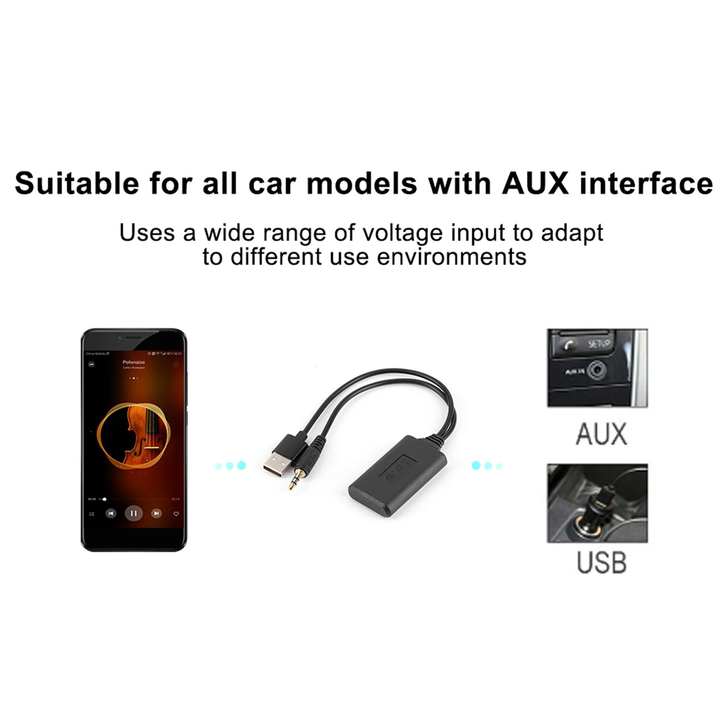 AUX Stereo Connector 3.5mm/0.14in Car AUX Audio Cable Wireless Bluetooth Receiver Adapter HIFI Stereo Music Auto Accessories