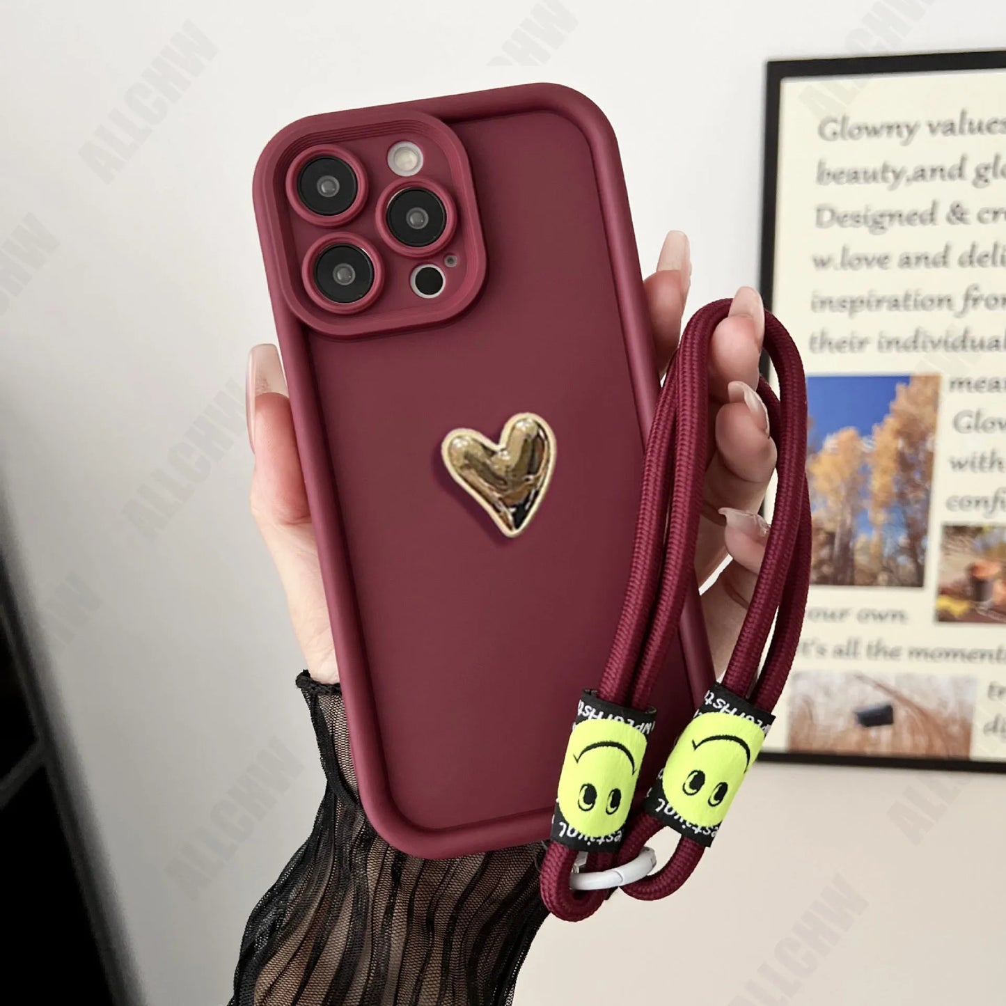 3D Gold Heart Silicone Soft Phone Case For OPPO A98 A96 A95 A94 5G A93 A92 A91 A40M A80 A79 A78 A77 A76 A74 A73 A72 2020 A77S