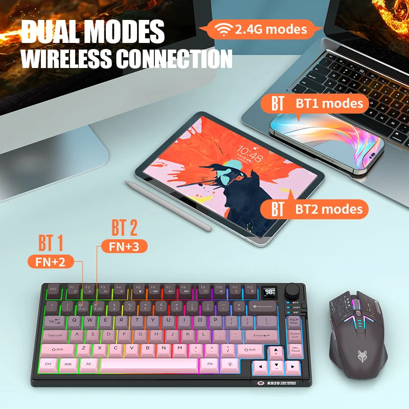 Premium Dual Modes (2.4G+Bluetooth) Keyboard Mouse Combo/Keyboard | Rechargeable | with Display Screen & Knob | Private Mold