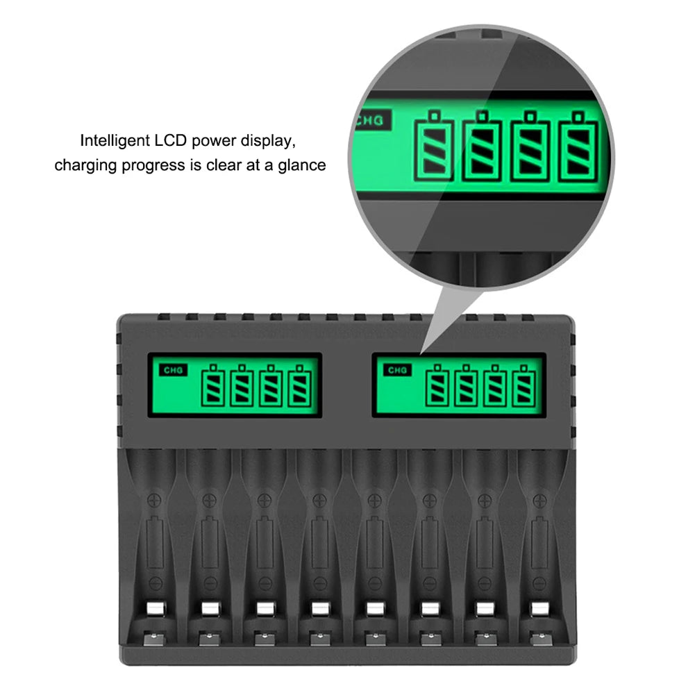 Ni-MH Ni-Cd AA AAA Battery Charger LCD Digital Display 1.2V 8 Slots Rechargeable Batteries Micro Type-C Smart Batteries Charger