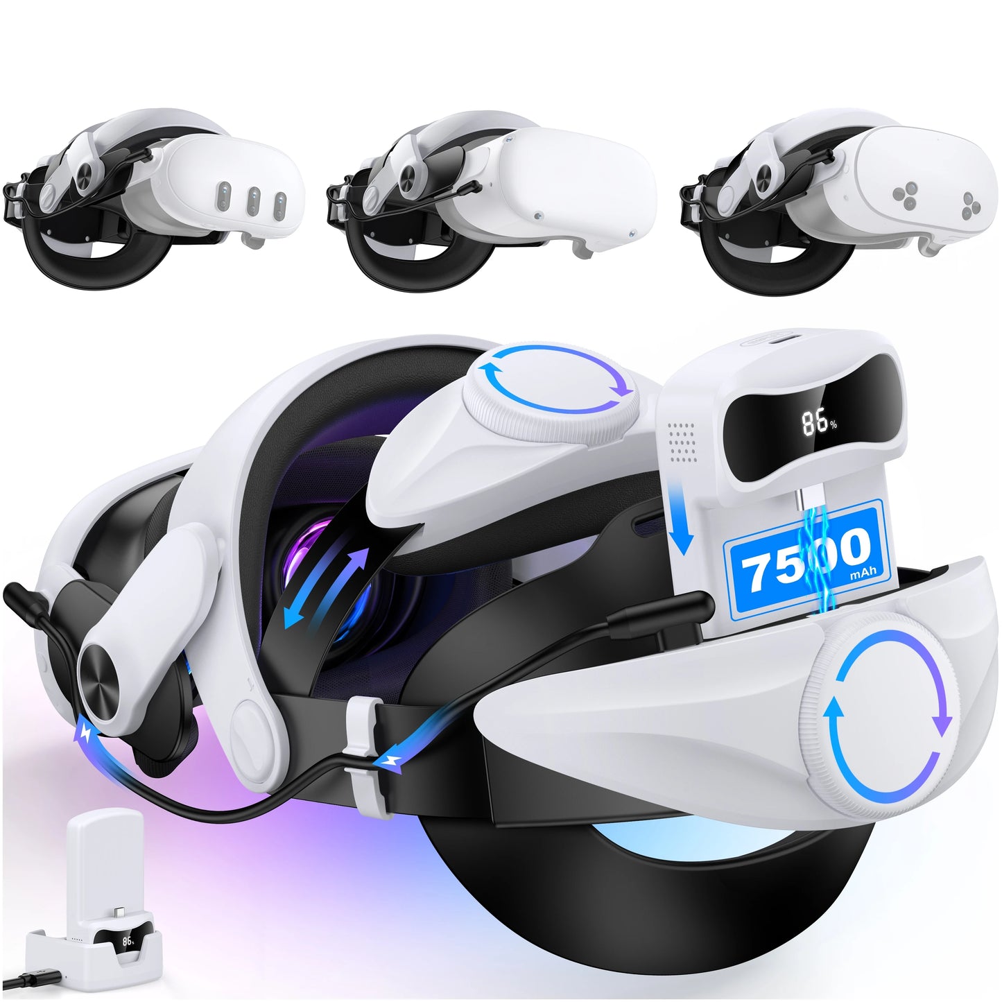 BEBONCOOL MQ3000 For Meta Quest 3S/Quest 3/Quest 2 Head Strap Battery Pack Battery Head Strap Compatible for Oculus Head Strap