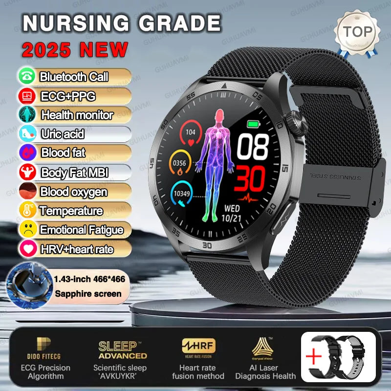 For HUAWEI New ECG+PPG Treatment Smart Watch Uric acid Blood pressure Fat Three High Smartwatch Men Sports HD Call Health Clock