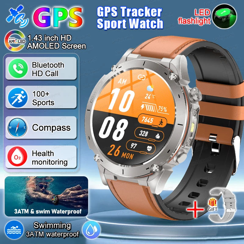 2025 New For Xiaomi Huaiwei Outdoor GPS Smart Watch Men HD AMOLED Screen Compass Waterproof Sport Call GPS Tracker SmartWatches