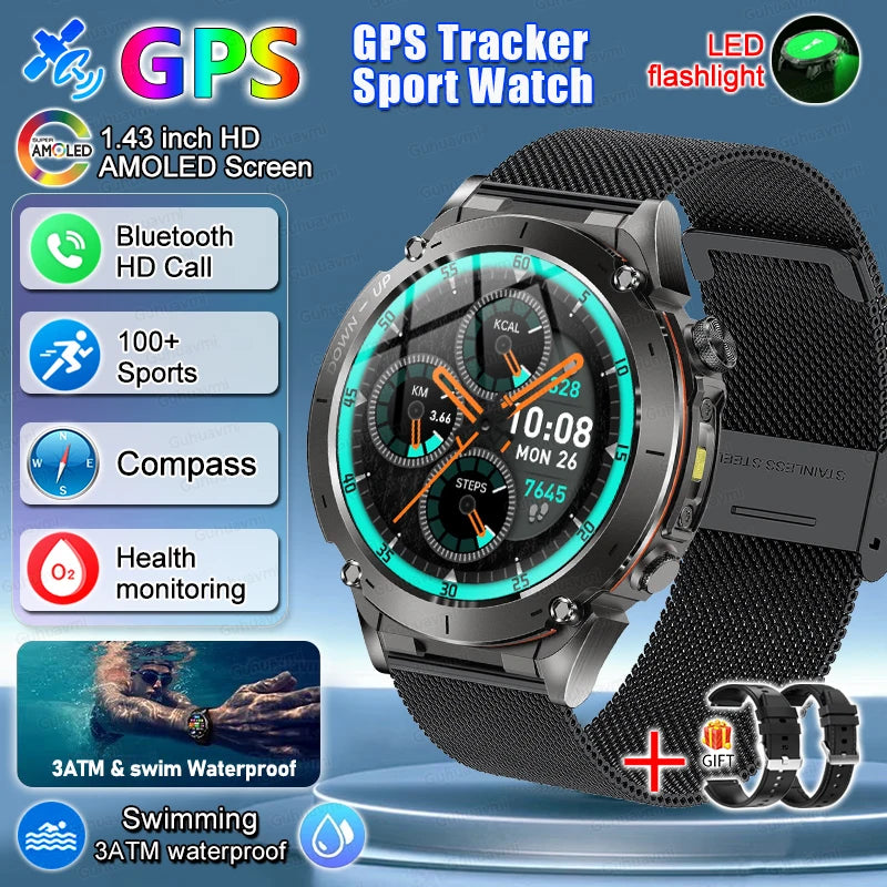 2025 New For Xiaomi Huaiwei Outdoor GPS Smart Watch Men HD AMOLED Screen Compass Waterproof Sport Call GPS Tracker SmartWatches