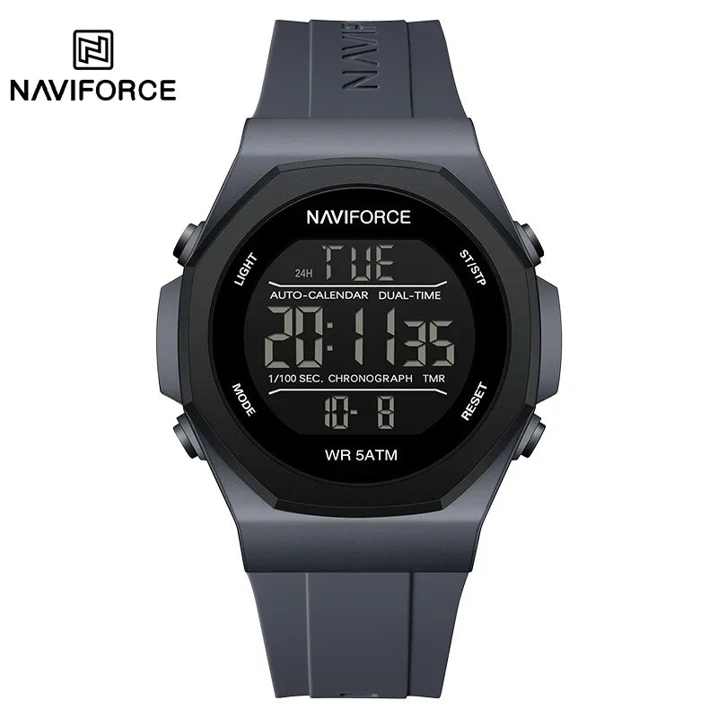 NAVIFORCE Electronic Watches Men LCD Display Waterproof Clock Silicone Strap Luminous Business Man Wristwatch Relogio Masculino
