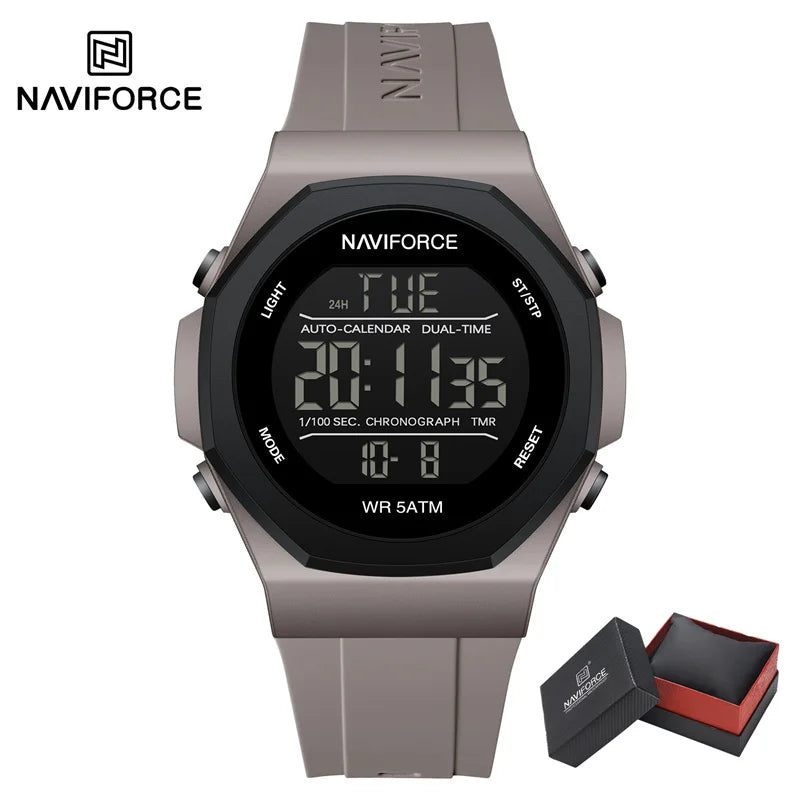 NAVIFORCE Electronic Watches Men LCD Display Waterproof Clock Silicone Strap Luminous Business Man Wristwatch Relogio Masculino