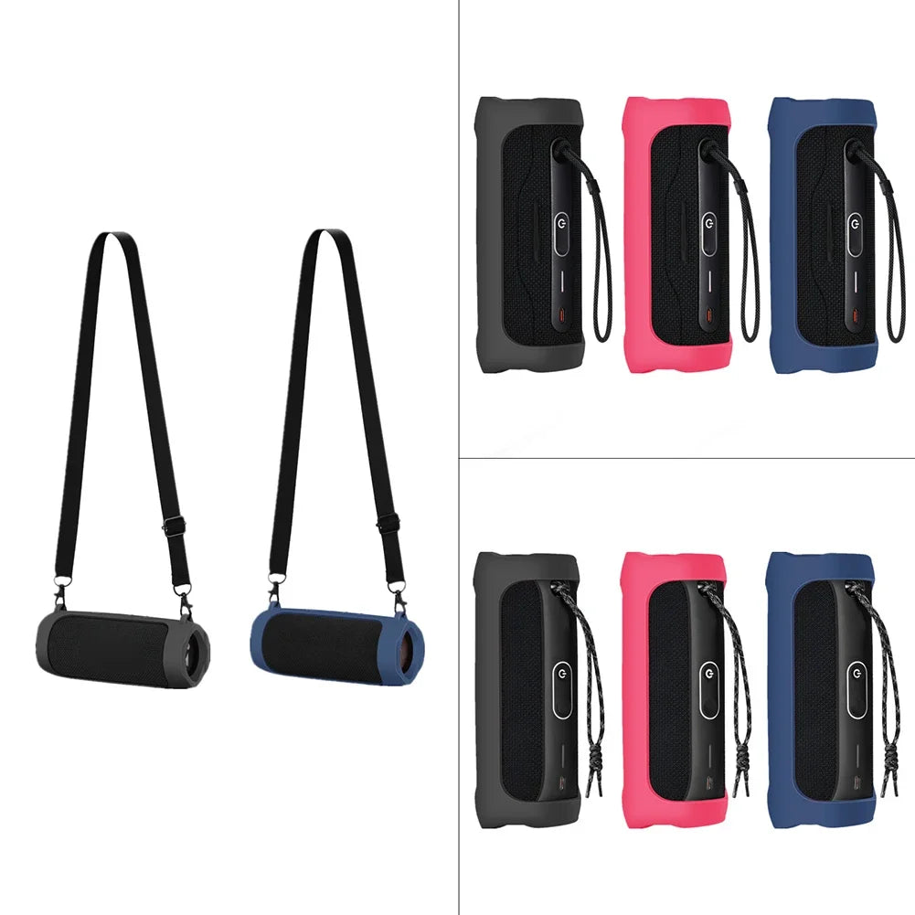 Silicone Bluetooth-compatible Speaker Case with Carabiner Waterproof Protective Sleeve Adjustable Strap for JBL Flip 6/Flip 5
