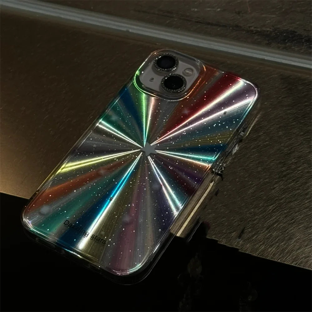 Luxury Laser Radiant Firework Rainbow Color Phone Case For iPhone 15 14 13 12 11 Pro Max Glitter Star Lens Protection Soft Cover