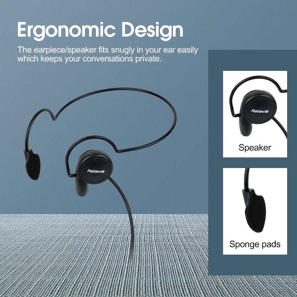 Retevis EHK002 H777 Walkie Talkie Earpiece 2Pin Soft Microphone Behind Head Headset Finger PTT Radio for BAOFENG UV-5R Quansheng