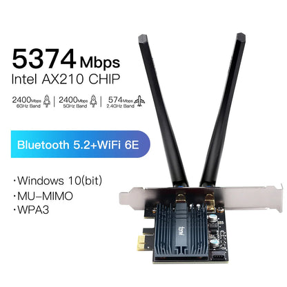 FENVI 5374Mbps WiFi 6E AX210 For Bluetooth 5.3 Tri-Band 2.4G/5G/6Ghz Wireless PCIe WiFi Adapter 802.11AX WiFi 6 Card PC Win10/11