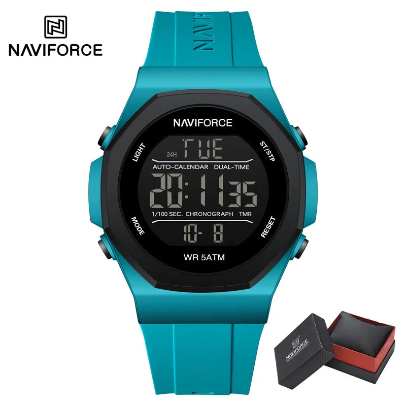 NAVIFORCE Electronic Watches Men LCD Display Waterproof Clock Silicone Strap Luminous Business Man Wristwatch Relogio Masculino