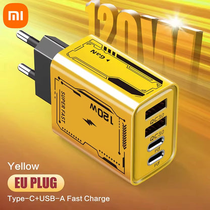 XIAOMI 120W Fast Charger 4Port USB C PD Ultra Quick Charging USB 3.0 Type C EU US Plug Mobile Phone Charger For Huawei iPhone