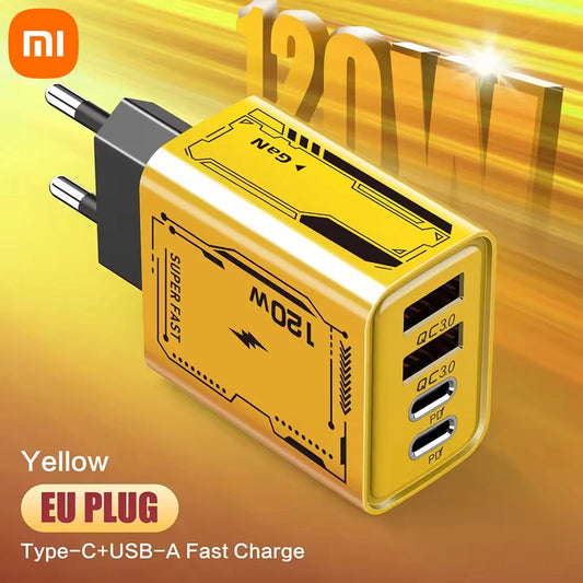 XIAOMI 120W Fast Charger 4Port USB C PD Ultra Quick Charging USB 3.0 Type C EU US Plug Mobile Phone Charger For Huawei iPhone