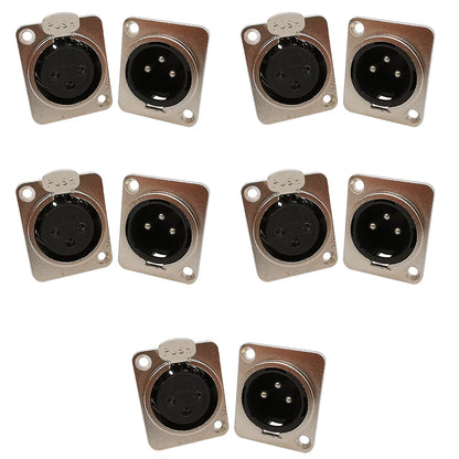 10Pcs 3 Pin XLR Male Female Panel Mount Chassis Plug Jack Socket Connector Microphone MIC Cable Terminal Metal Housing Silver