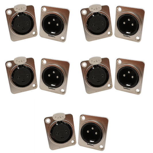 10Pcs 3 Pin XLR Male Female Panel Mount Chassis Plug Jack Socket Connector Microphone MIC Cable Terminal Metal Housing Silver