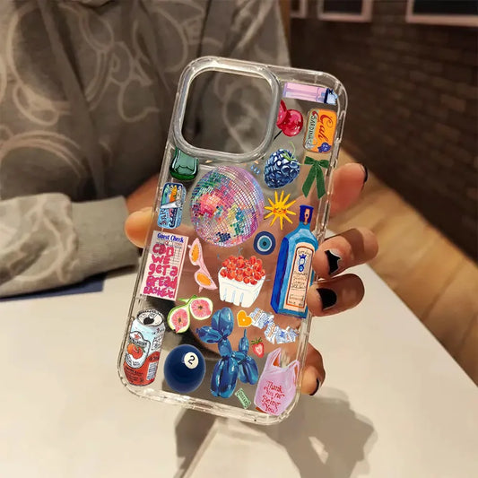 Vintage Item Collage Aesthetic Clear Phone Case for iPhone 15 Pro Max Cases iPhone 11 12 13 14 15 16 XS X XR 7 8 Plus SE2 Cover