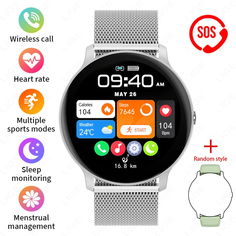 LIGE New 2025 Women Smart Watch Bluetooth Call Heart Rate Blood Oxygen Monitoring Waterproof Smartwatches Men Clock For XIAOMi