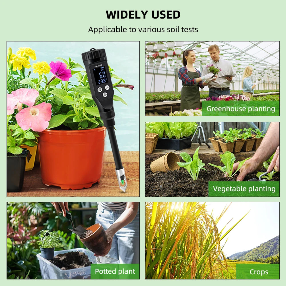 Smart Soil PH Meter 0.0~14.0pH Bluetooth Soil Tester Data Logger Temp Acidity Analyzer for Hydroponics Planting Garden Farmland