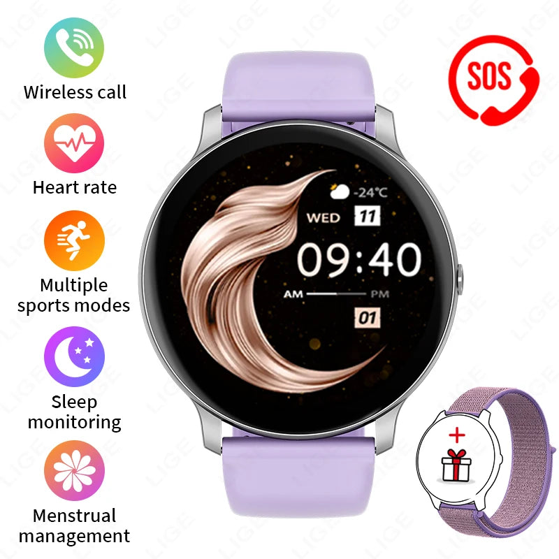 LIGE New 2025 Women Smart Watch Bluetooth Call Heart Rate Blood Oxygen Monitoring Waterproof Smartwatches Men Clock For XIAOMi