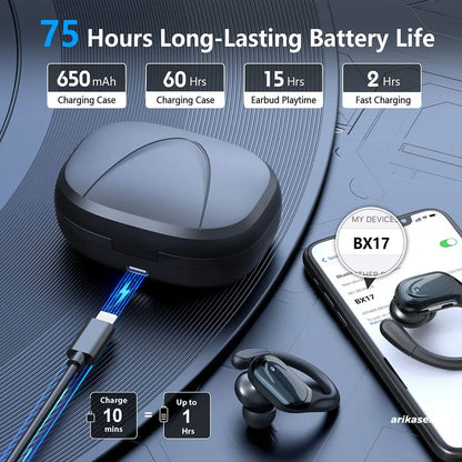 Ear buds Wireless Earbuds Bluetooth 5.3 Headphones 75hrs Playtime with Digital Display Sports Wireless Headphones with Earhook