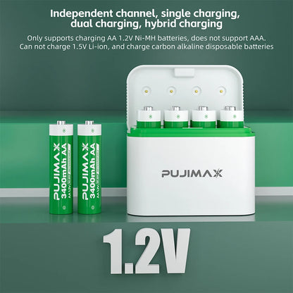 PUJIMAX 1.2V AA Battery Charging Compartment Intelligent Light Switch Fast Charging 8-slot Ni-MH Rechargeable Battery Charger