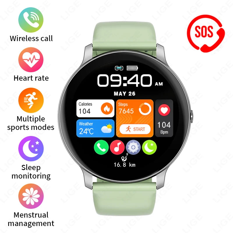 LIGE New 2025 Women Smart Watch Bluetooth Call Heart Rate Blood Oxygen Monitoring Waterproof Smartwatches Men Clock For XIAOMi