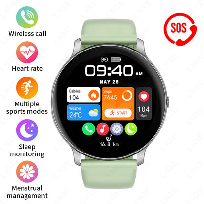 LIGE New 2025 Women Smart Watch Bluetooth Call Heart Rate Blood Oxygen Monitoring Waterproof Smartwatches Men Clock For XIAOMi