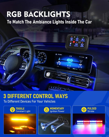 6 gangs RGB Switch Panel Universal Power System LED Lights Slim Electronic On-Off Control Relay System for SUV CAMPER RV MARINE