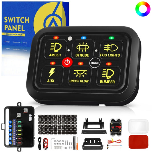 6 gangs RGB Switch Panel Universal Power System LED Lights Slim Electronic On-Off Control Relay System for SUV CAMPER RV MARINE
