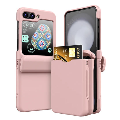 New Solid Color Card Slot Phone Case For Samsung Galaxy Z Flip 3 4 5 Z6 Flip6 Z5 Z4 Flip5 Flip 6 5 4 Folding Hinge Hard PC Cover