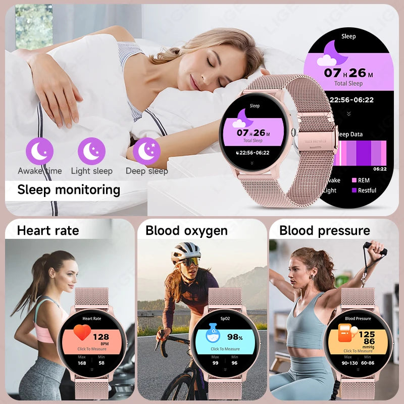 LIGE New 2025 Women Smart Watch Bluetooth Call Heart Rate Blood Oxygen Monitoring Waterproof Smartwatches Men Clock For XIAOMi