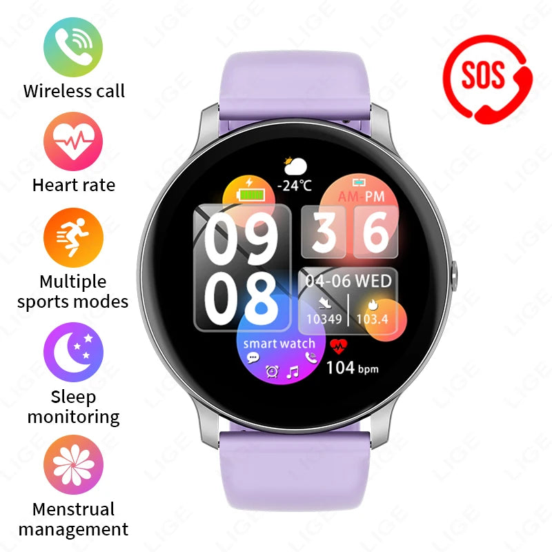 LIGE New 2025 Women Smart Watch Bluetooth Call Heart Rate Blood Oxygen Monitoring Waterproof Smartwatches Men Clock For XIAOMi