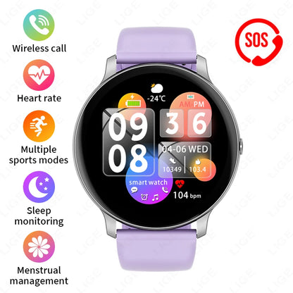 LIGE New 2025 Women Smart Watch Bluetooth Call Heart Rate Blood Oxygen Monitoring Waterproof Smartwatches Men Clock For XIAOMi