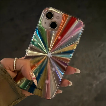 Luxury Laser Radiant Firework Rainbow Color Phone Case For iPhone 15 14 13 12 11 Pro Max Glitter Star Lens Protection Soft Cover