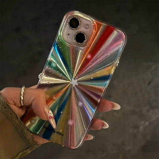 Luxury Laser Radiant Firework Rainbow Color Phone Case For iPhone 15 14 13 12 11 Pro Max Glitter Star Lens Protection Soft Cover