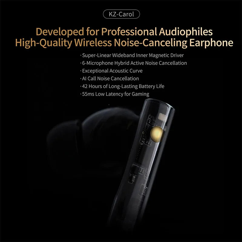 KZ Carol TWS Bluetooth 5.3 Earphone 6 MIC Active Noise Canceling True Wireless waterproof Stereo HiFi in-Ear Earbud