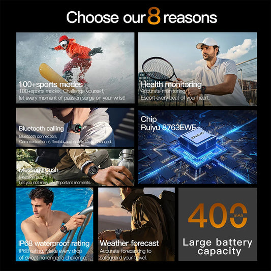 2025 New Outdoor Sports Smart Watch Heart Rate Bluetooth Call APP Fitness Course APP GPS Track 400mAh Large Battery SmartWatches