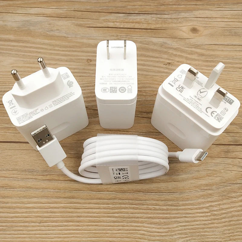 Original 67W Supervooc Fast Charger EU/US/UK Wall Adapter For OPPO Reno 5 6 7 Pro Find X3 Neo X5 Realme GT2 Vooc USB TypeC Cable