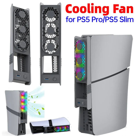 For PS5 Pro/PS5 Slim Cooling Fan Efficient Cooling System USB Cooler Fan for Playstation 5 Pro/Slim Disc & Digital Edition