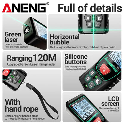 ANENG K120 Laser Tape Measure 50M 70M 100M 120M Laser Rangefinder Electronic Ruler Useful Measurement Tool Ruler Test