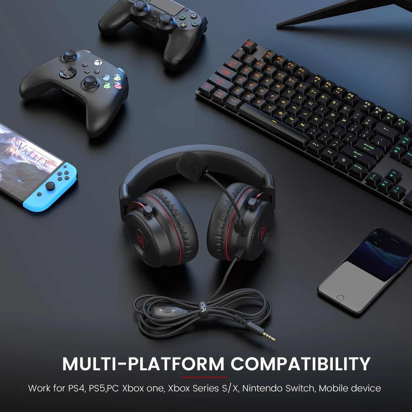EKSA E900 Wired Gaming Headphones for PC 3D Stereo Surround Sound Gamer Headset with Microphone Gaming Earphone for XBOX/PS4/PS5