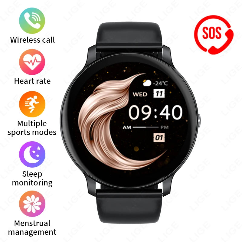 LIGE New 2025 Women Smart Watch Bluetooth Call Heart Rate Blood Oxygen Monitoring Waterproof Smartwatches Men Clock For XIAOMi