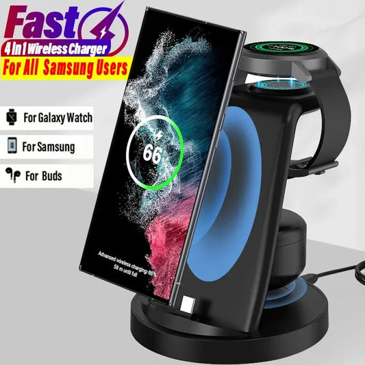 4 In 1 Charging Station for Samsung S23 S22 S21 Note Fast Wireless Charger Stand Dock for Galaxy Watch 6/5/4 Active 2 Buds 2 Pro