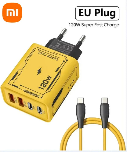 XIAOMI 120W Fast Charger 4Port USB C PD Ultra Quick Charging USB 3.0 Type C EU US Plug Mobile Phone Charger For Huawei iPhone